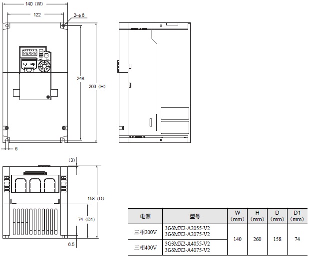3G3MX2-V2 外形尺寸 5 